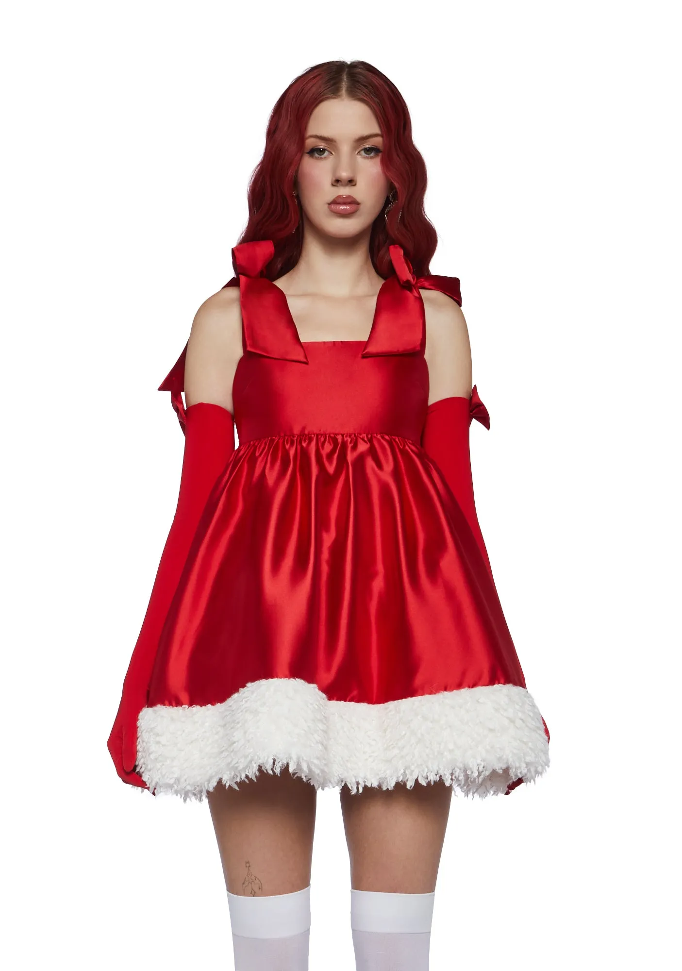 Merry Provocative Babydoll Dress And Gloves Set-