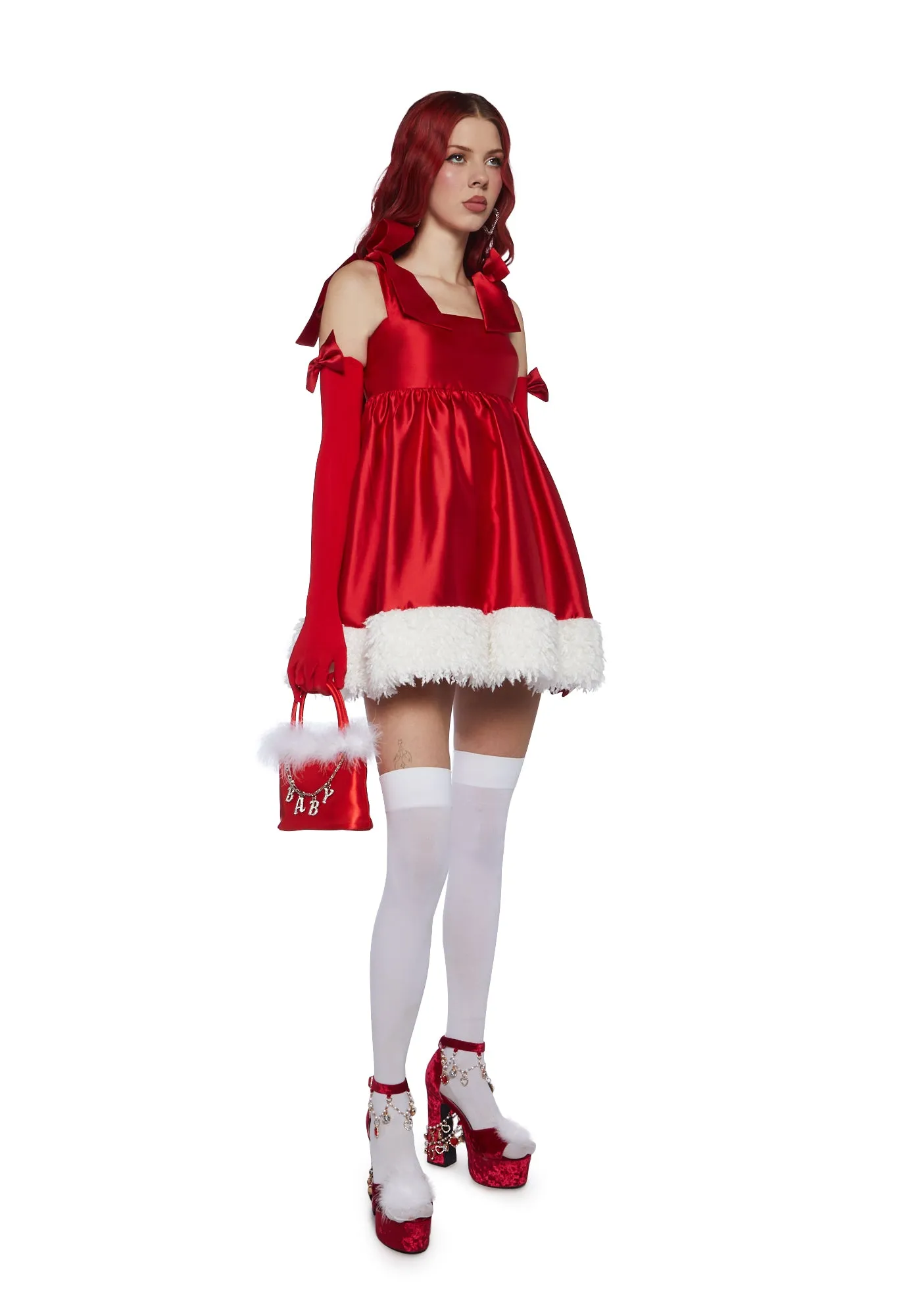 Merry Provocative Babydoll Dress And Gloves Set-