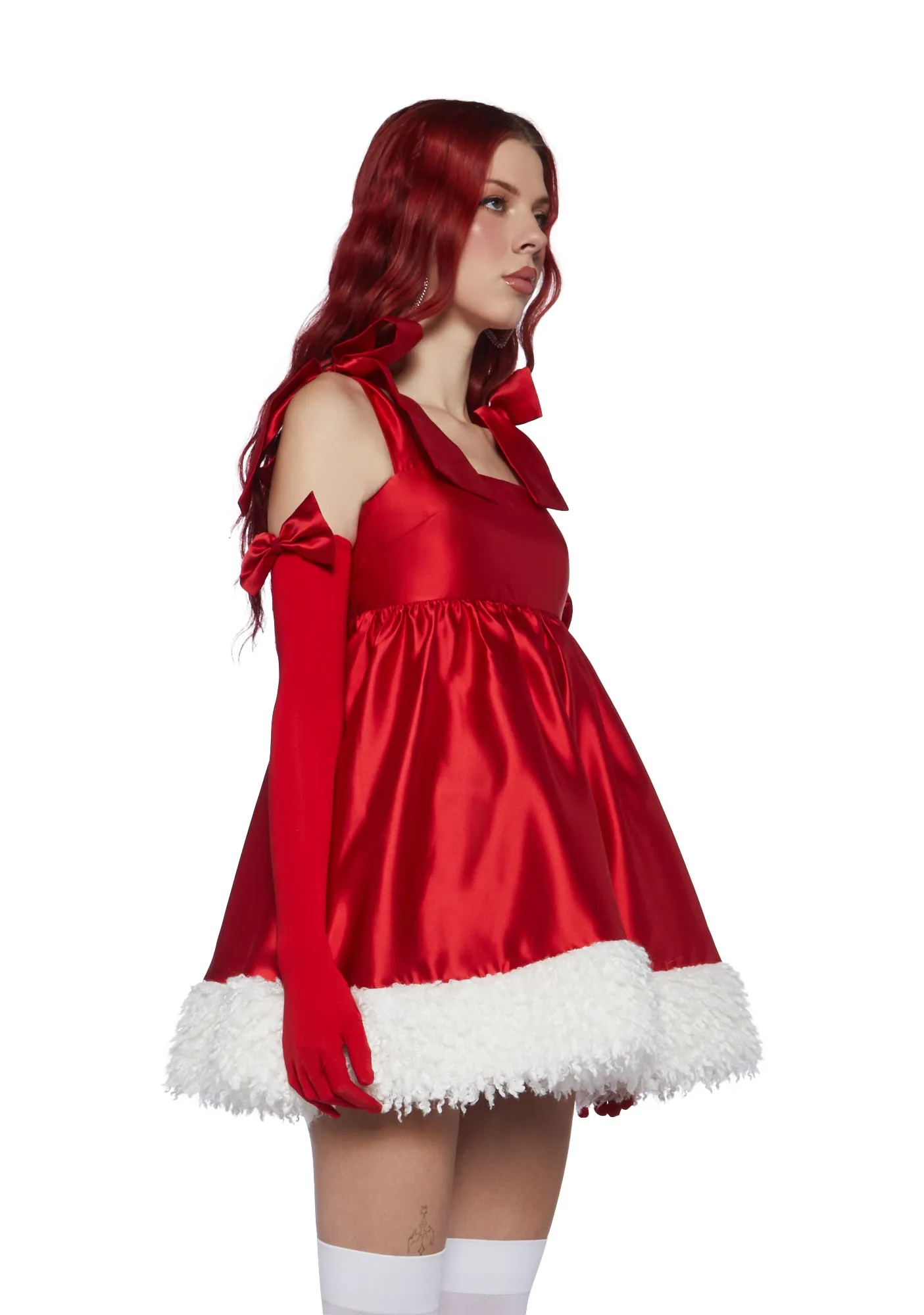 Merry Provocative Babydoll Dress And Gloves Set-