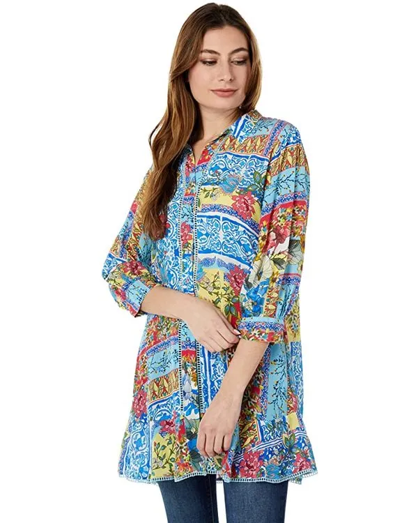 Mid Summer Sednea Ruffle Trim Tunic - Multicolor