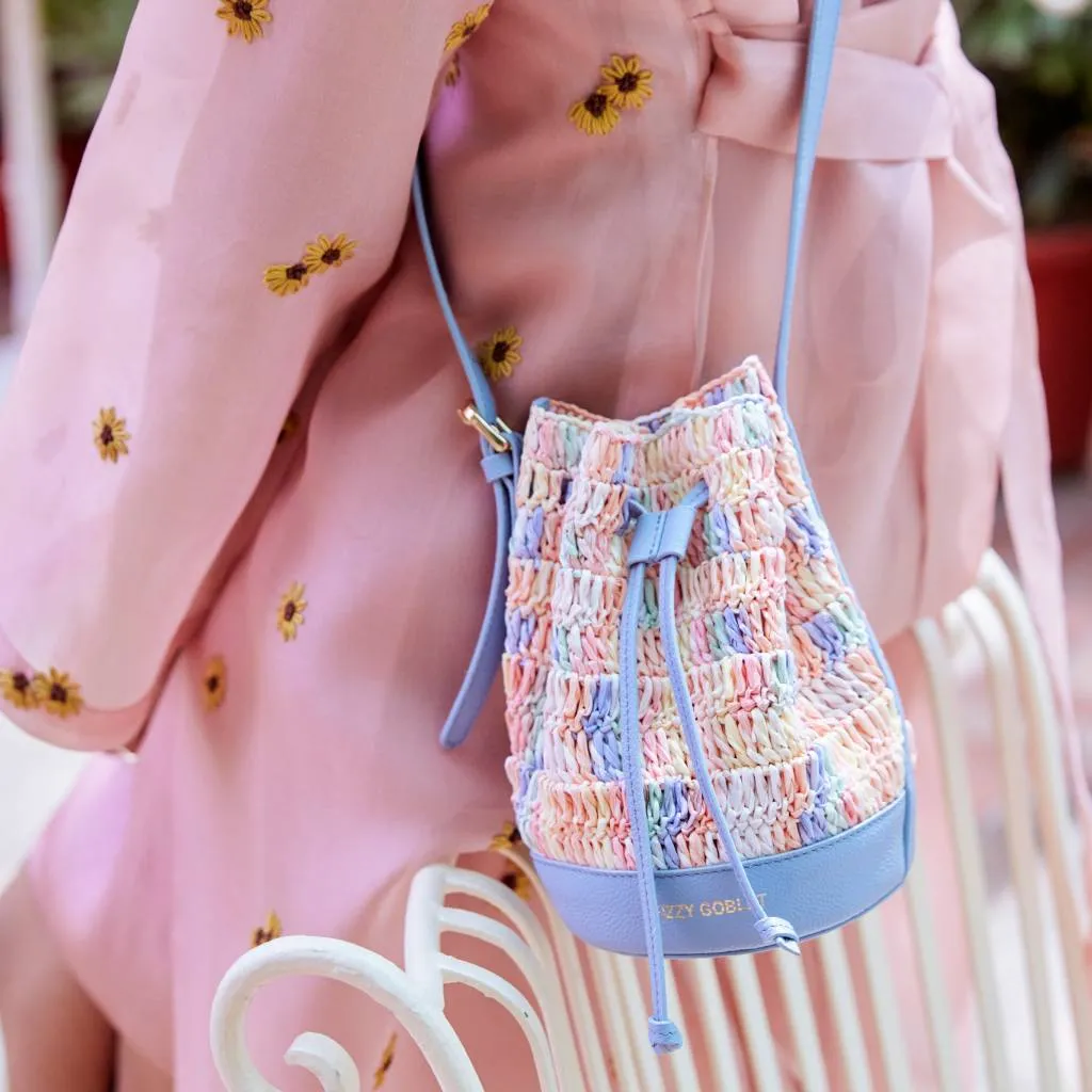 Mini Bucket Bag In Leather With Raffia : Multicolour