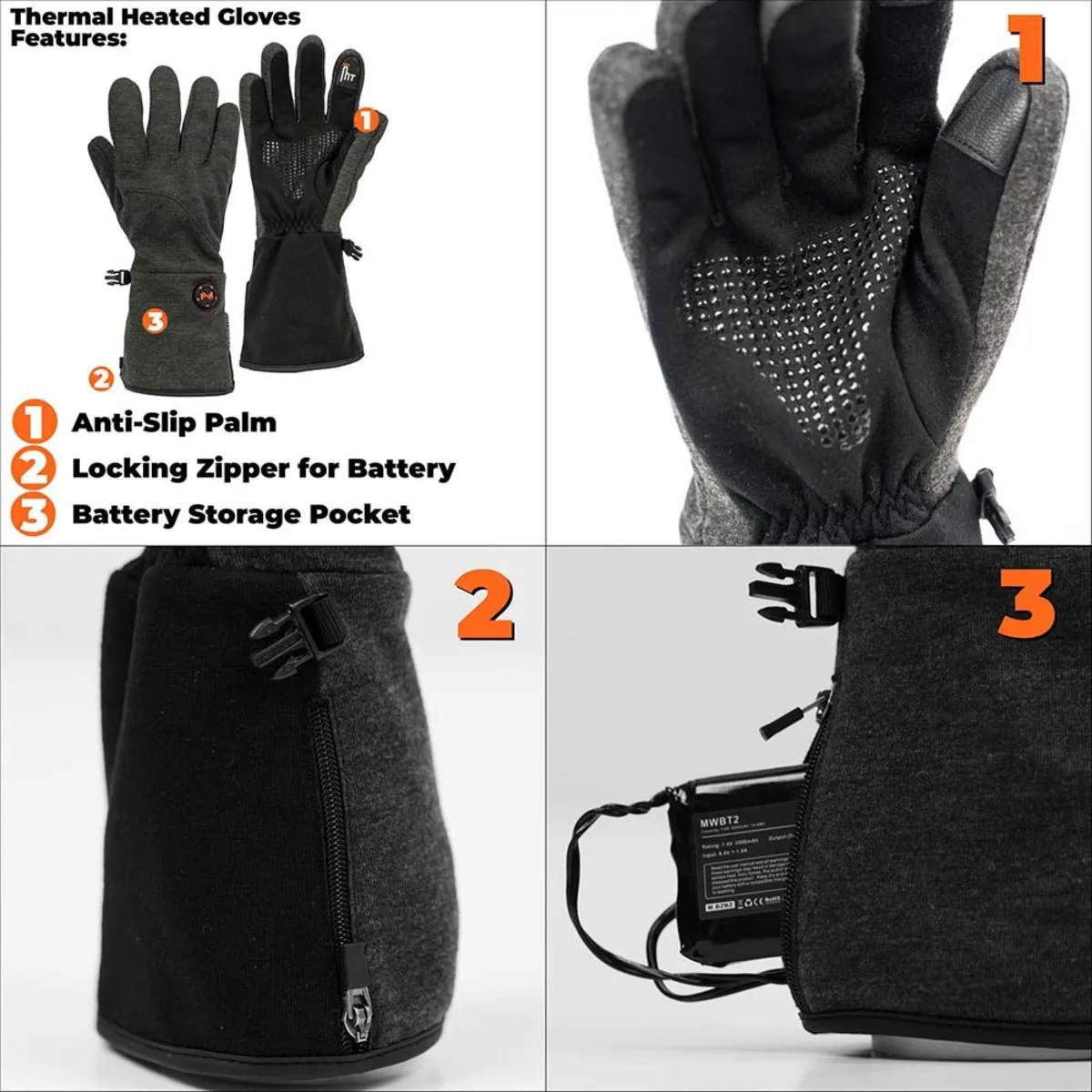 Mobile Warming 7.4V Unisex Thermal Everyday Heated Gloves