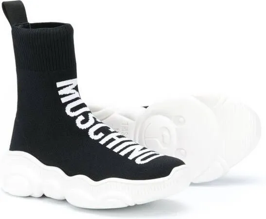 Moschino Kids logo print sock trainers Black