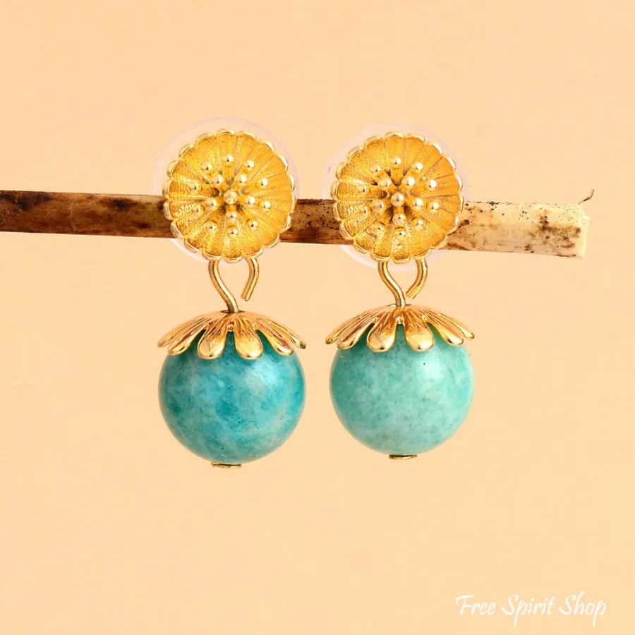 Natural Amazonite Daisy Flower Earrings