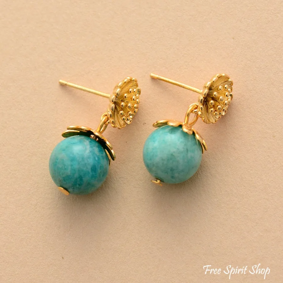 Natural Amazonite Daisy Flower Earrings