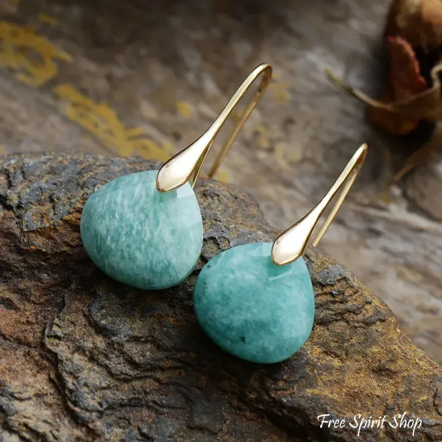 Natural Amazonite Water Drop Earrings