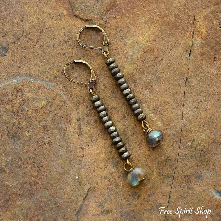 Natural Pyrite & Labradorite Drop Earrings