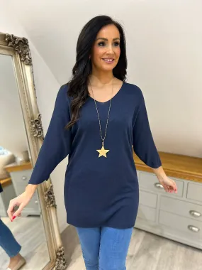 Navy Lightweight V Neck Tunic Suzie