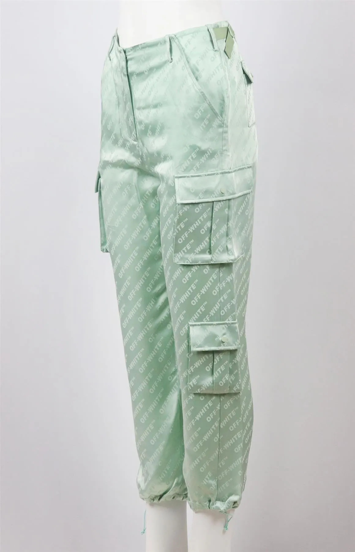 OFF-WHITE C/O VIRGIL ABLOH SATIN JACQUARD STRAIGHT LEG PANTS IT 40 UK 8