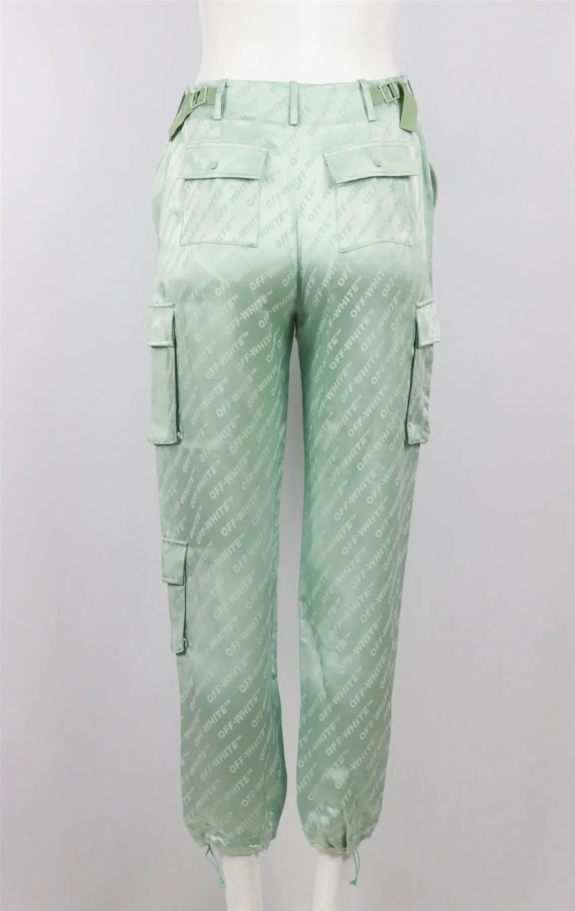 OFF-WHITE C/O VIRGIL ABLOH SATIN JACQUARD STRAIGHT LEG PANTS IT 40 UK 8