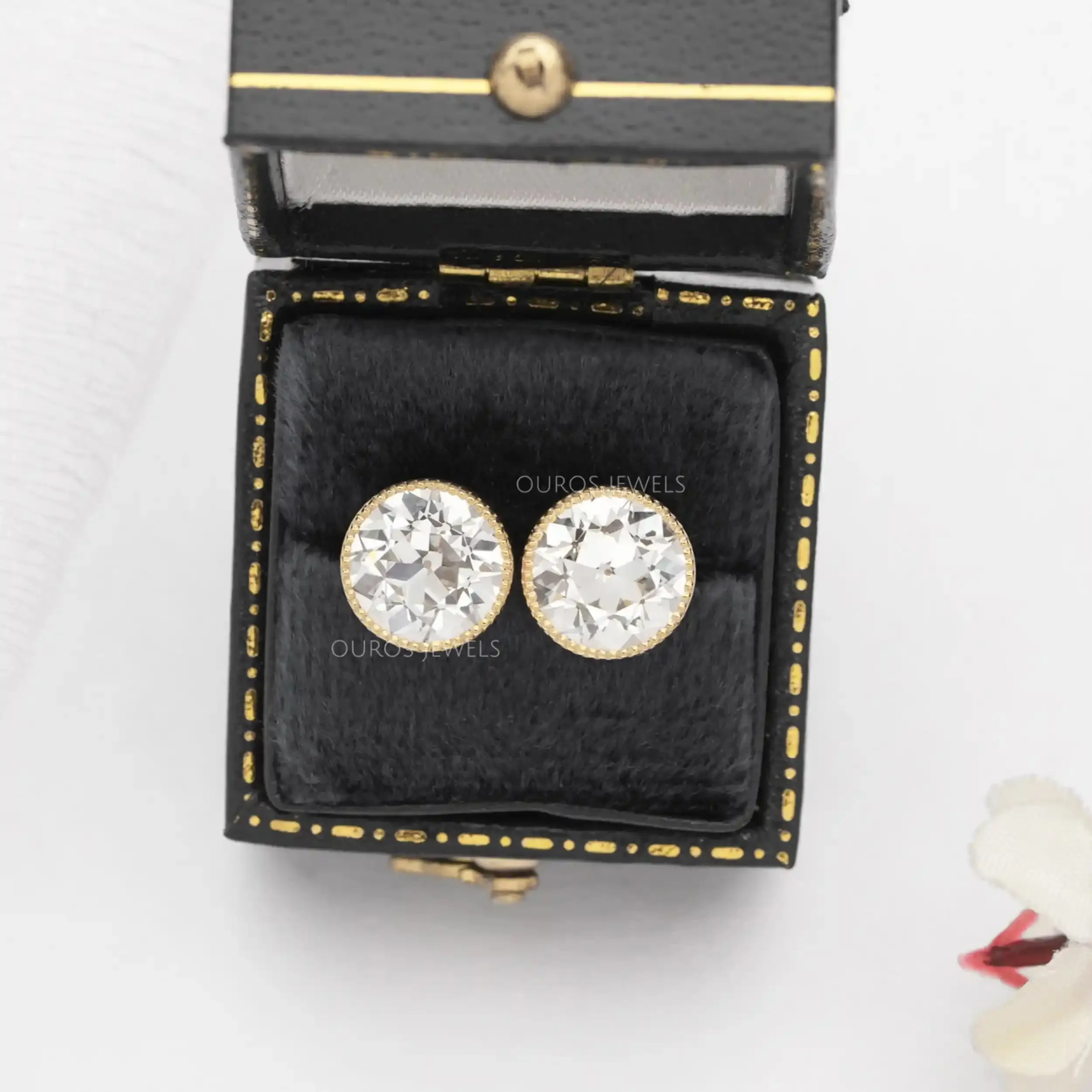 Old European Round Cut Milgrain Stud Earrings