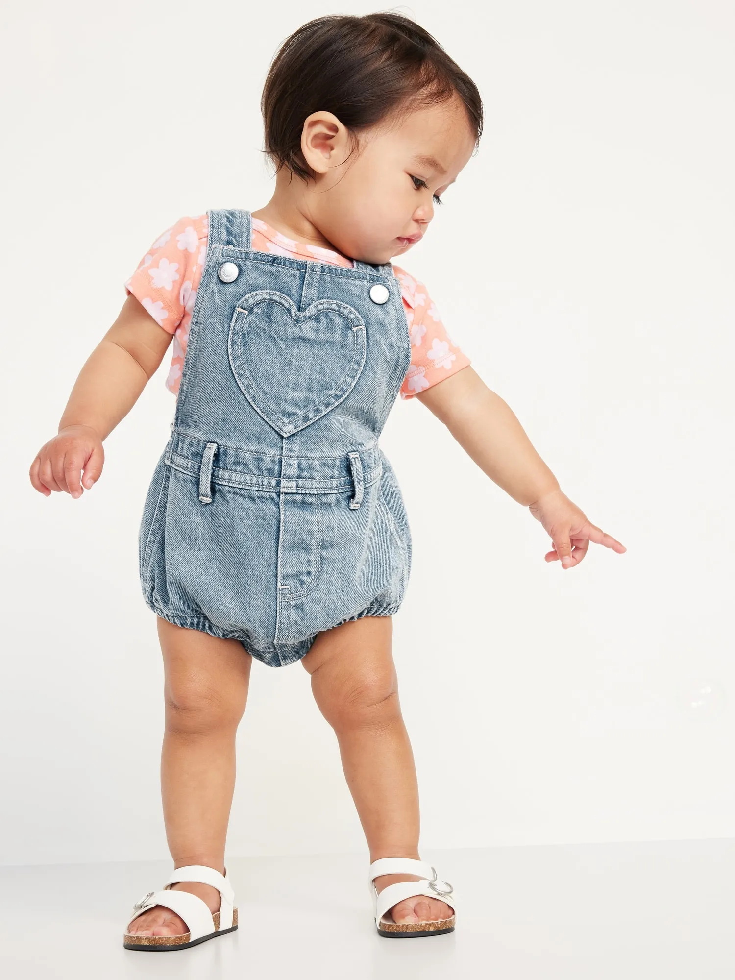 Old Navy Heart-Patch Jean Shortall Romper for Baby