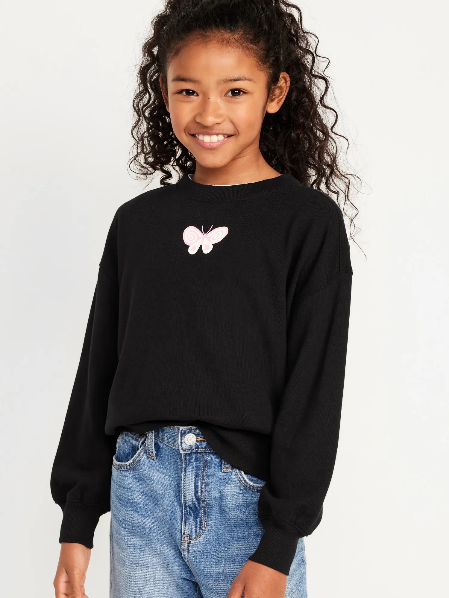 Old Navy Oversized Crew-Neck Graphic Tunic Sweatshirt for Girls