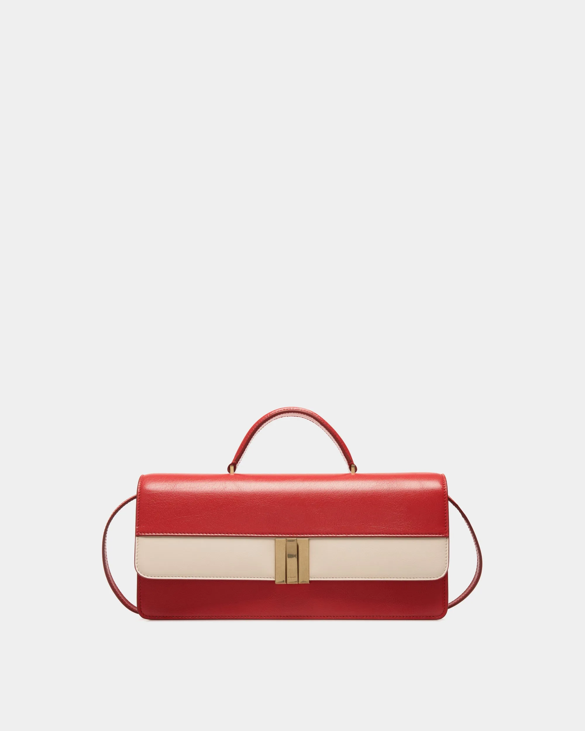 Ollam Top Handle Bag In Red and White Leather