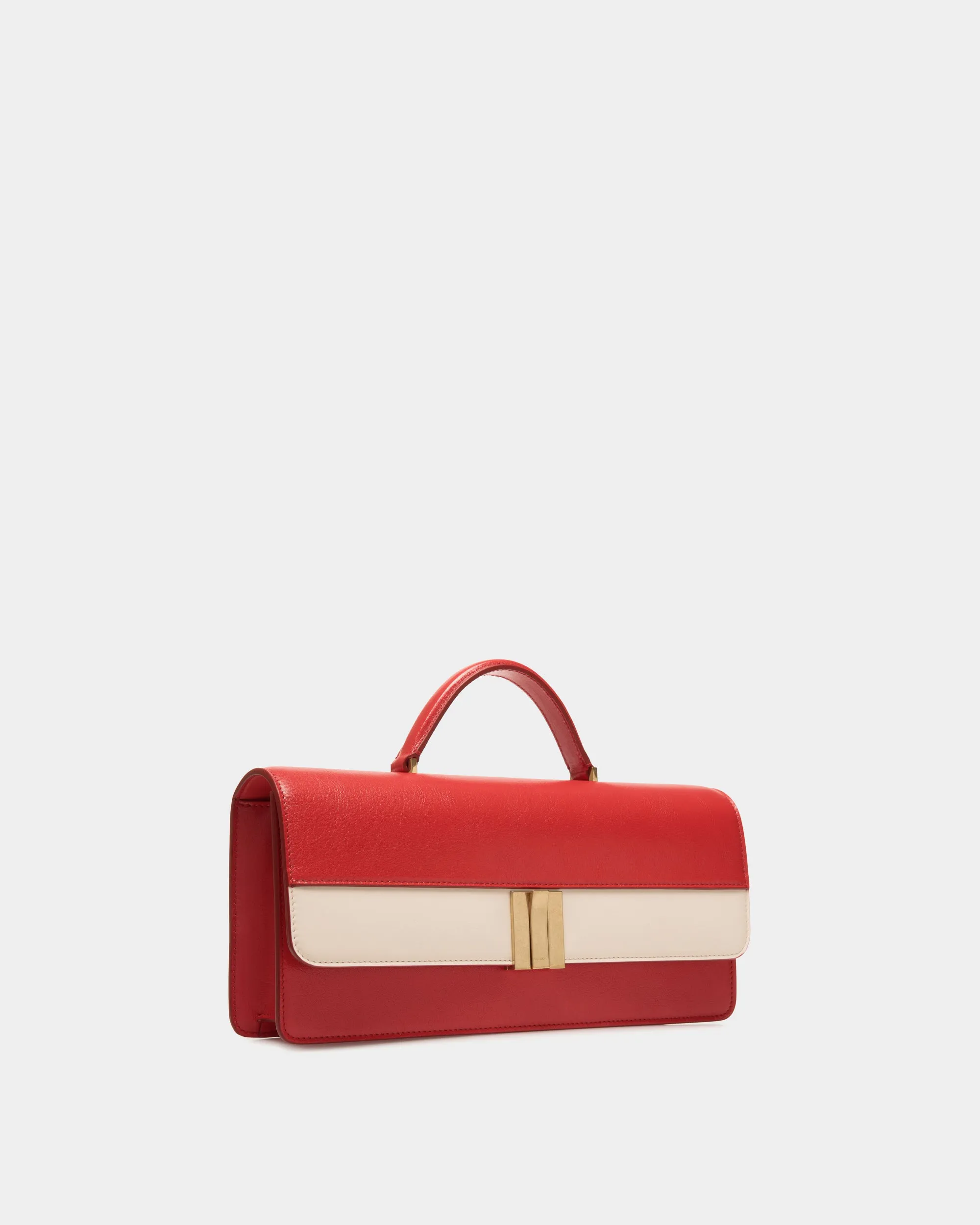 Ollam Top Handle Bag In Red and White Leather