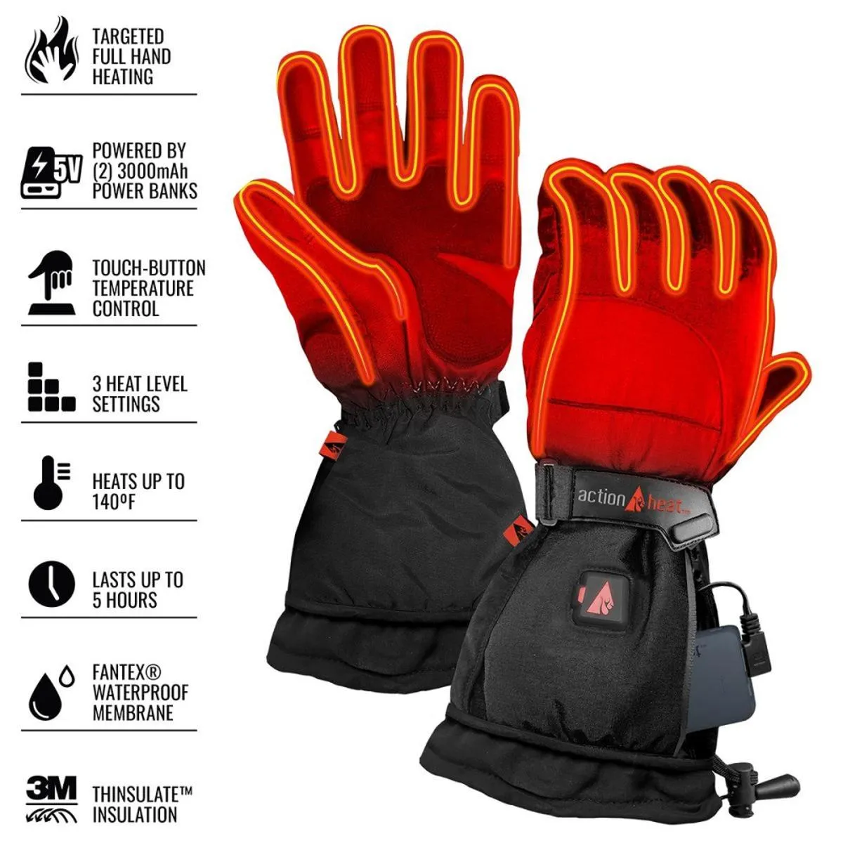 Open Box ActionHeat 5V Battery Heated Snow Gloves - Men's