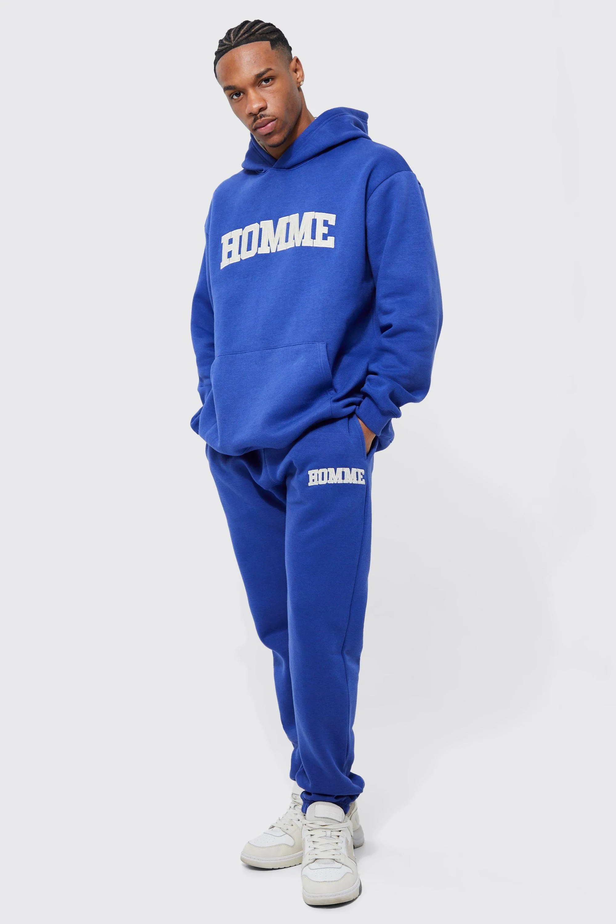 Oversized Homme Slogan Hooded Tracksuit | boohooMAN UK