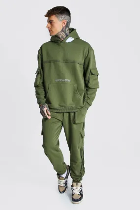 Oversized Man Raw Seam Hooded Tracksuit