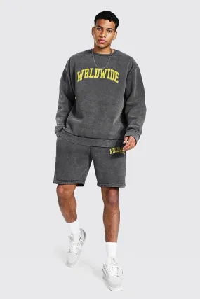 Oversized Overdyed Wrldwide Short Tracksuit