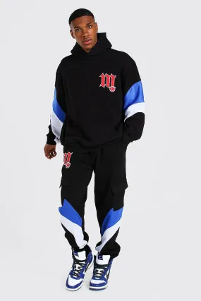 Oversized Varsity Panel Hooded Tracksuit