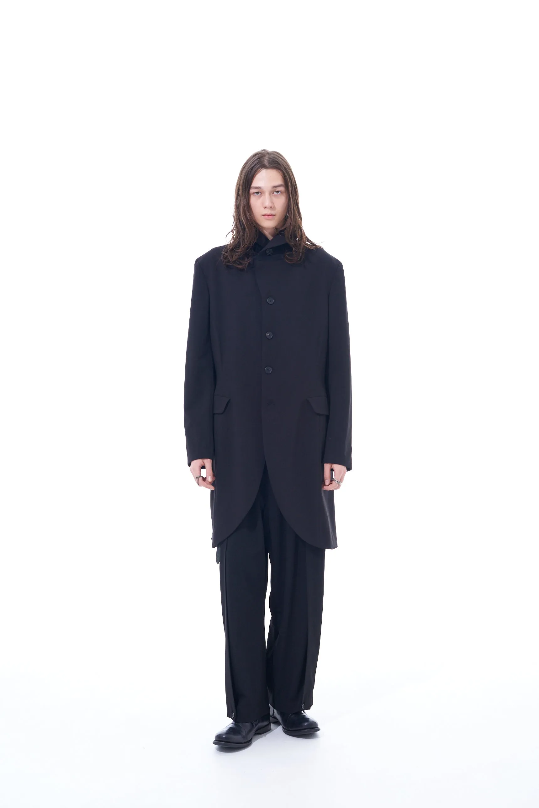 PE/RAYON GABARDINE STRETCH 2 TUCK TAPERED WIDE PANTS WITH A BUTTON SLIT AT THE HEM