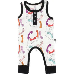 Peregrine Kidswear Retro Phones Bamboo Tank Romper, Multi