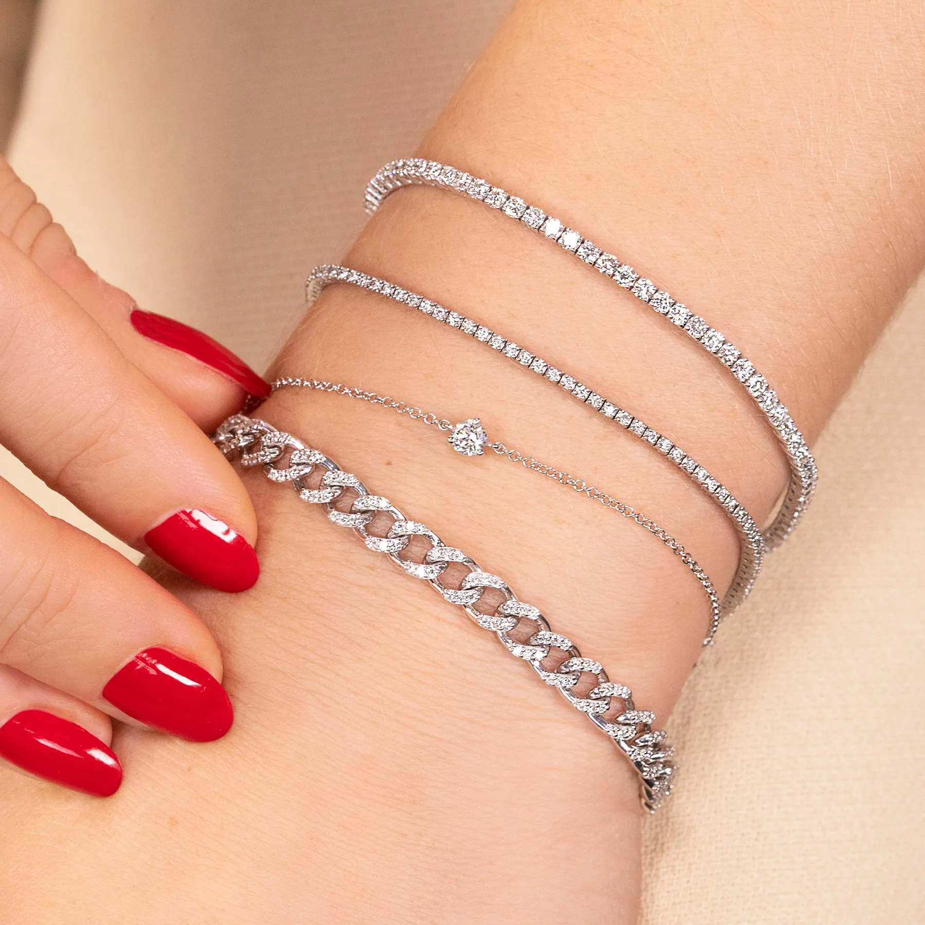 Perfect Curb Link Bracelet - White Diamond / 14k White Gold