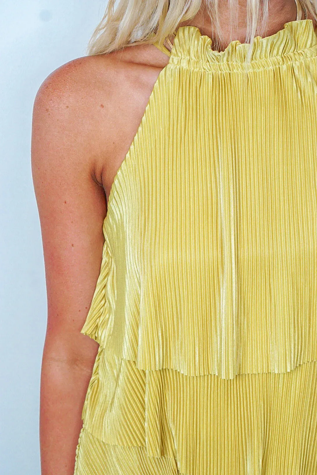 Perfectly Pleated Yellow Satin Romper