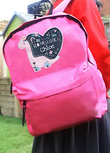 Personalised Momento Personalised Dinosaur Pink Backpack | Look Again