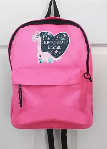 Personalised Momento Personalised Dinosaur Pink Backpack | Look Again