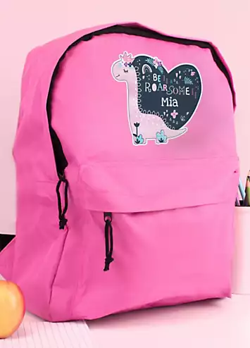 Personalised Momento Personalised Dinosaur Pink Backpack | Look Again