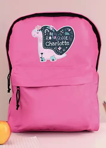 Personalised Momento Personalised Dinosaur Pink Backpack | Look Again