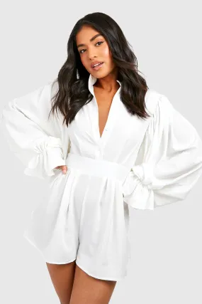 Petite Puff Sleeve Tailored Romper