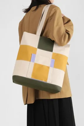 Plaid Pattern Canvas Shoulder Bag - Green