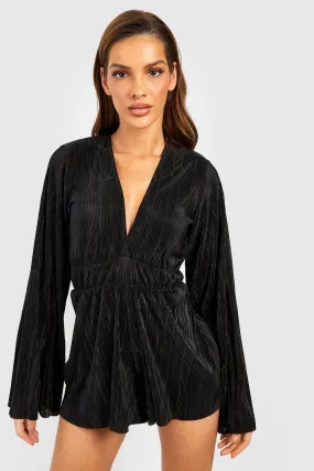 Plisse Flare Sleeve Romper