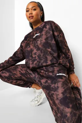 Plus Acid Wash Woman Sweatshirt Tracksuit