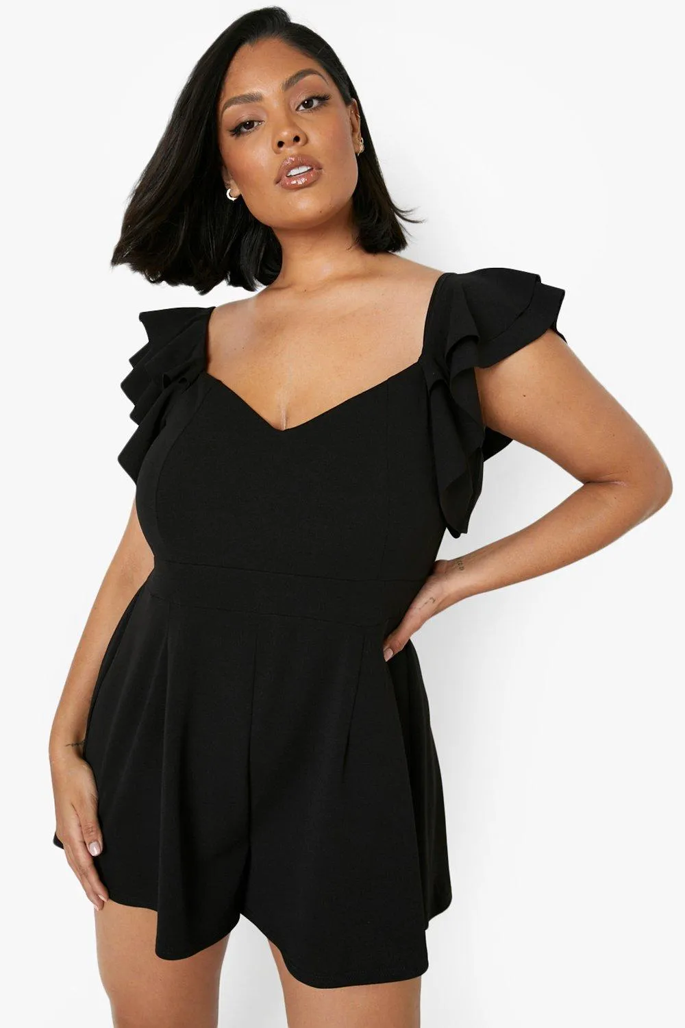 Plus Ruffle Sleeve Tailored Romper