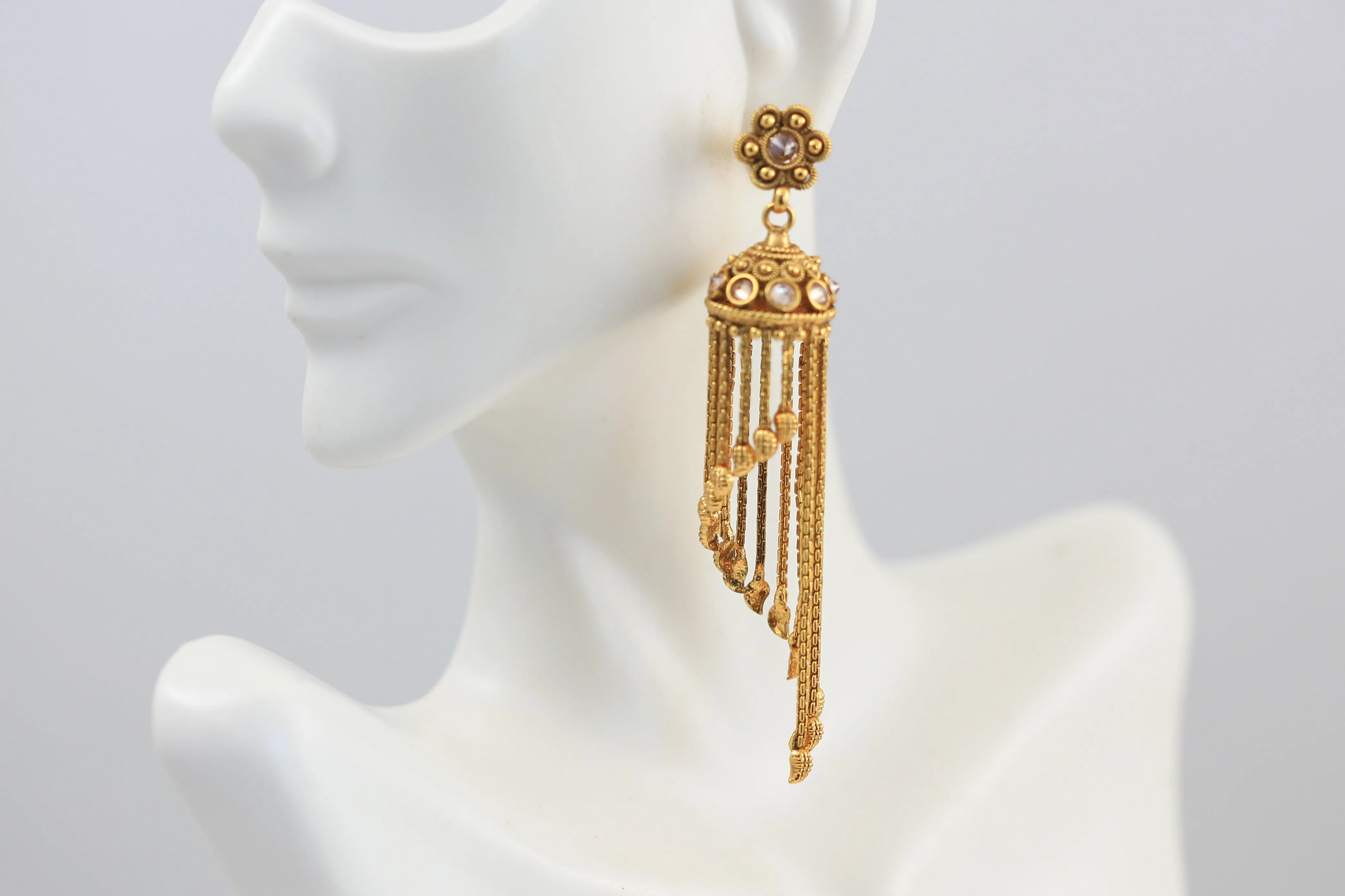 Polki Tassel Jhumka Earrings