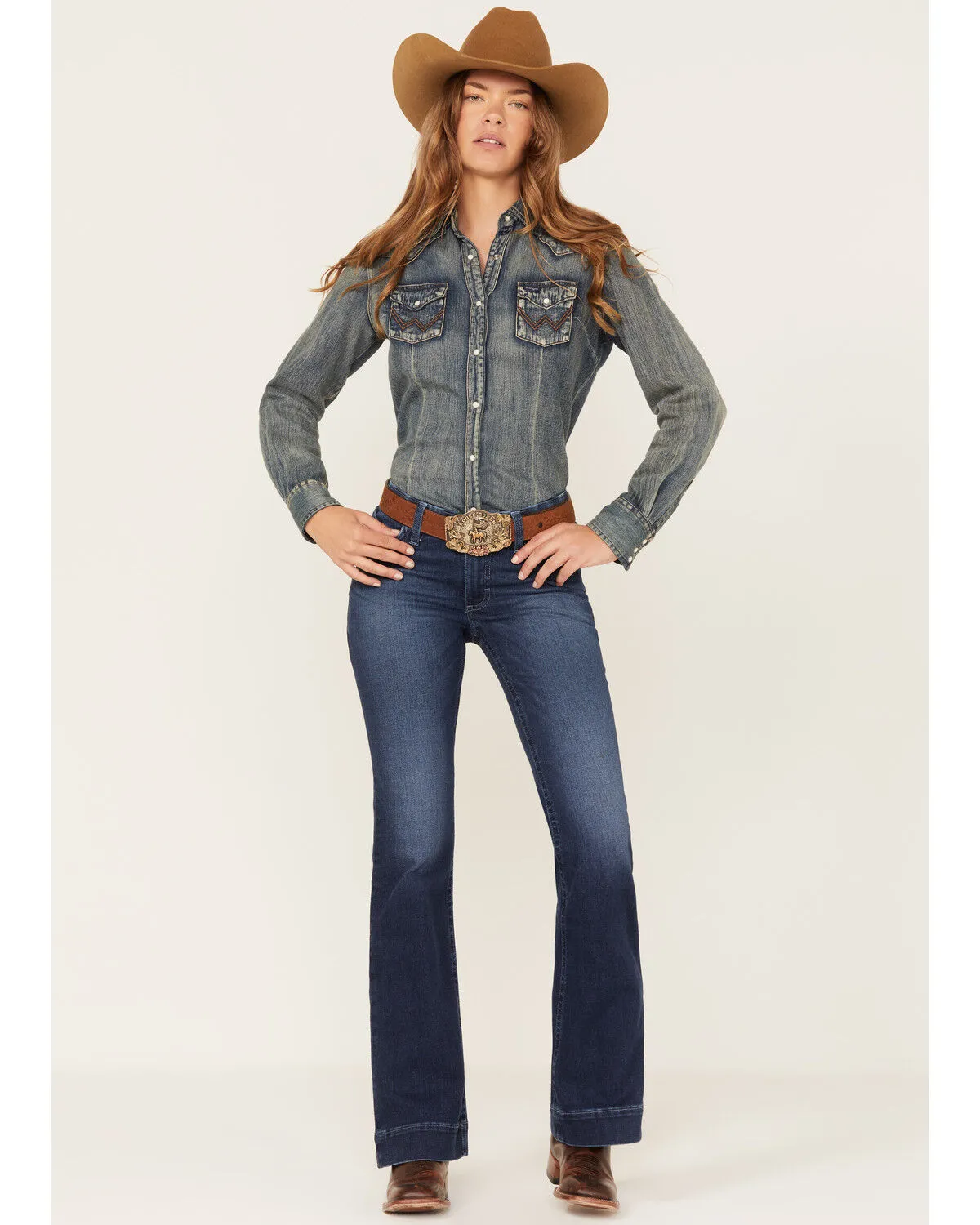 Product Name:  Wrangler Women's Dark Wash Mid Rise Willow Claire Ultimate Riding Trouser Jeans