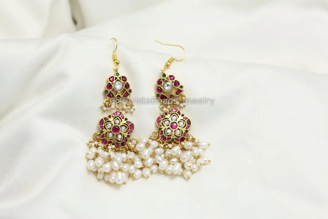 Rice Pearls Jadau Hook Earrings