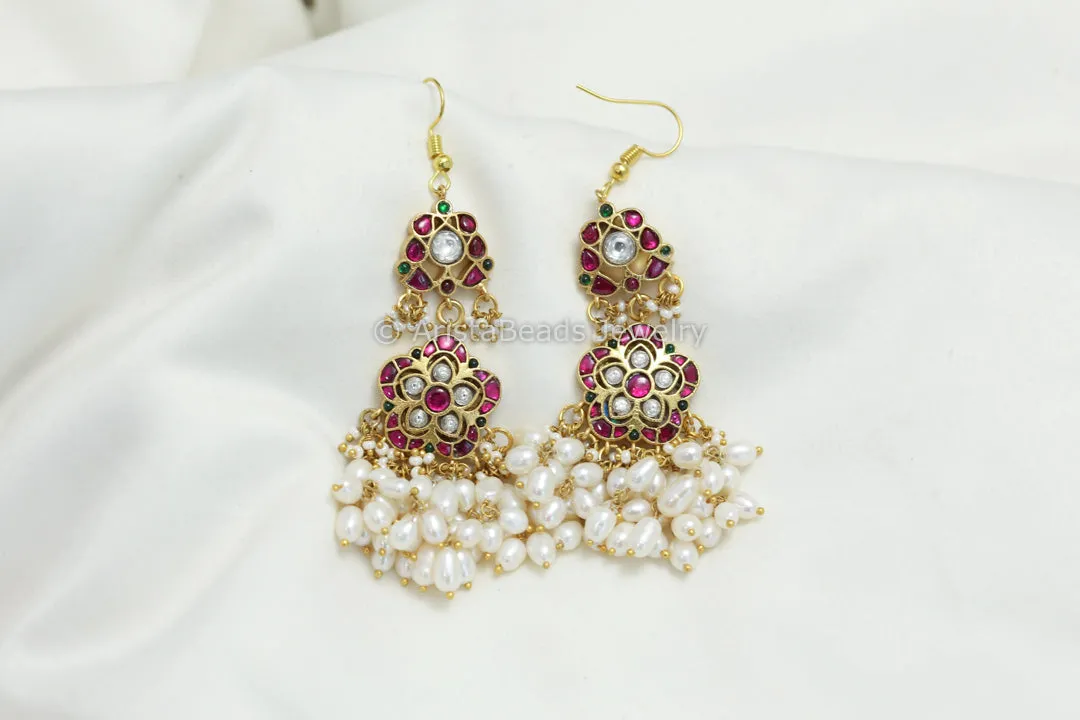 Rice Pearls Jadau Hook Earrings