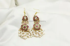 Rice Pearls Jadau Hook Earrings