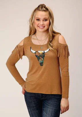 Roper Womens Longhorn Skull Tobacco Poly/Rayon L/S Tunic