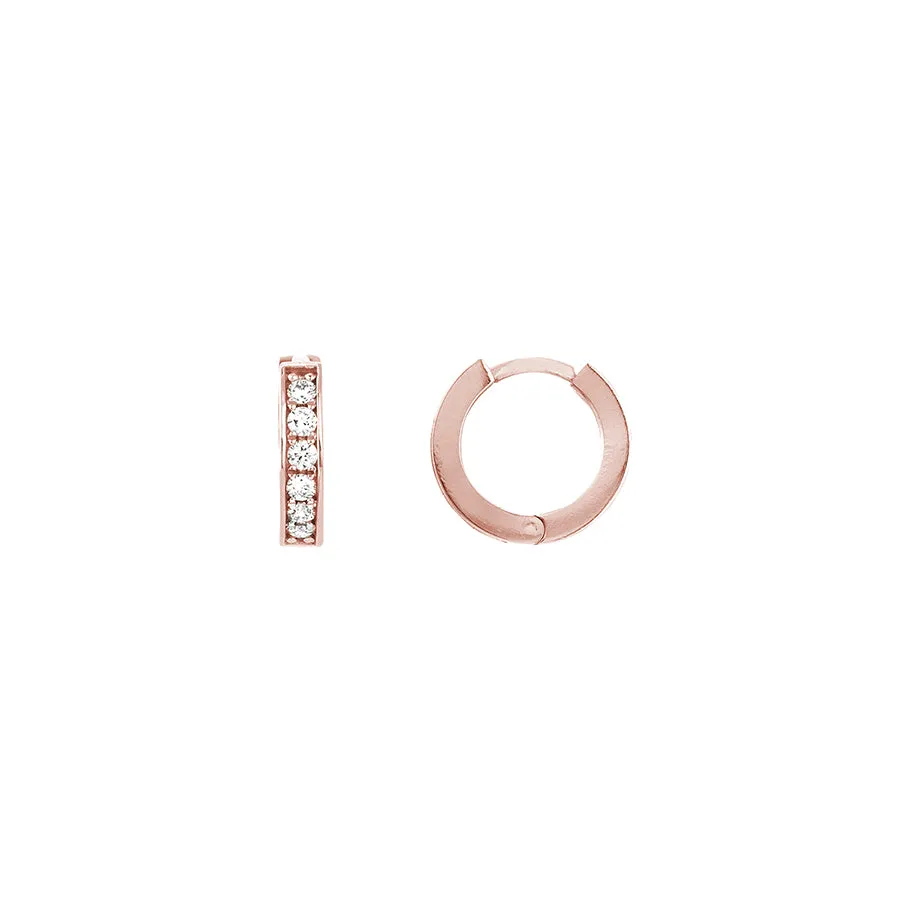 Rose Gold Diamond 10mm Huggie Earrings