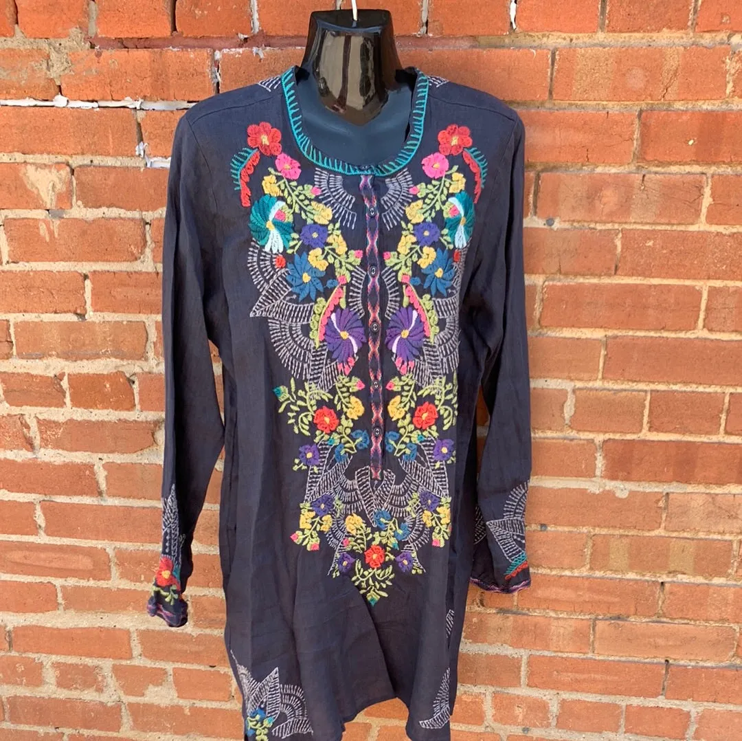 Roseton Floral-Embroidered Gauze Tunic