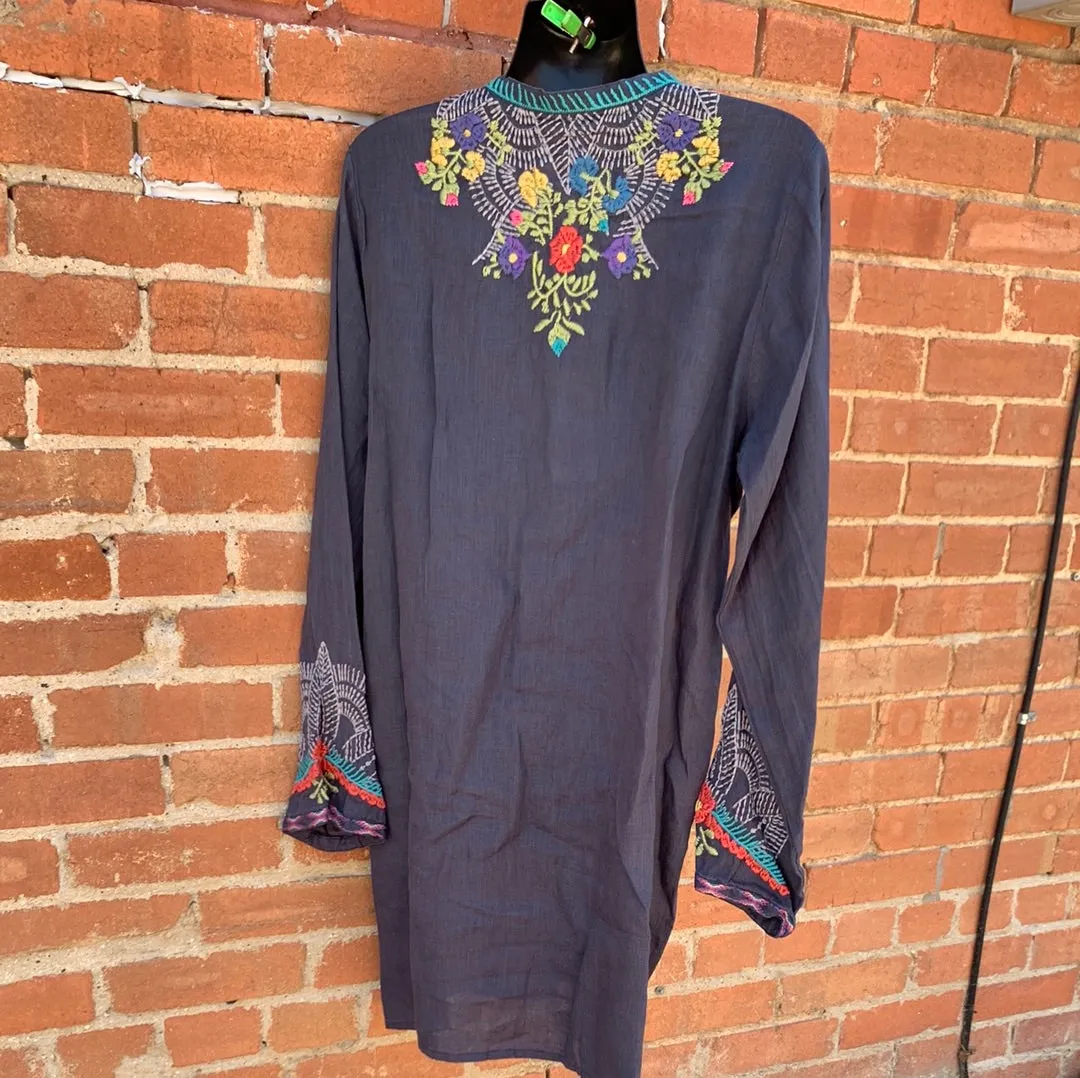 Roseton Floral-Embroidered Gauze Tunic