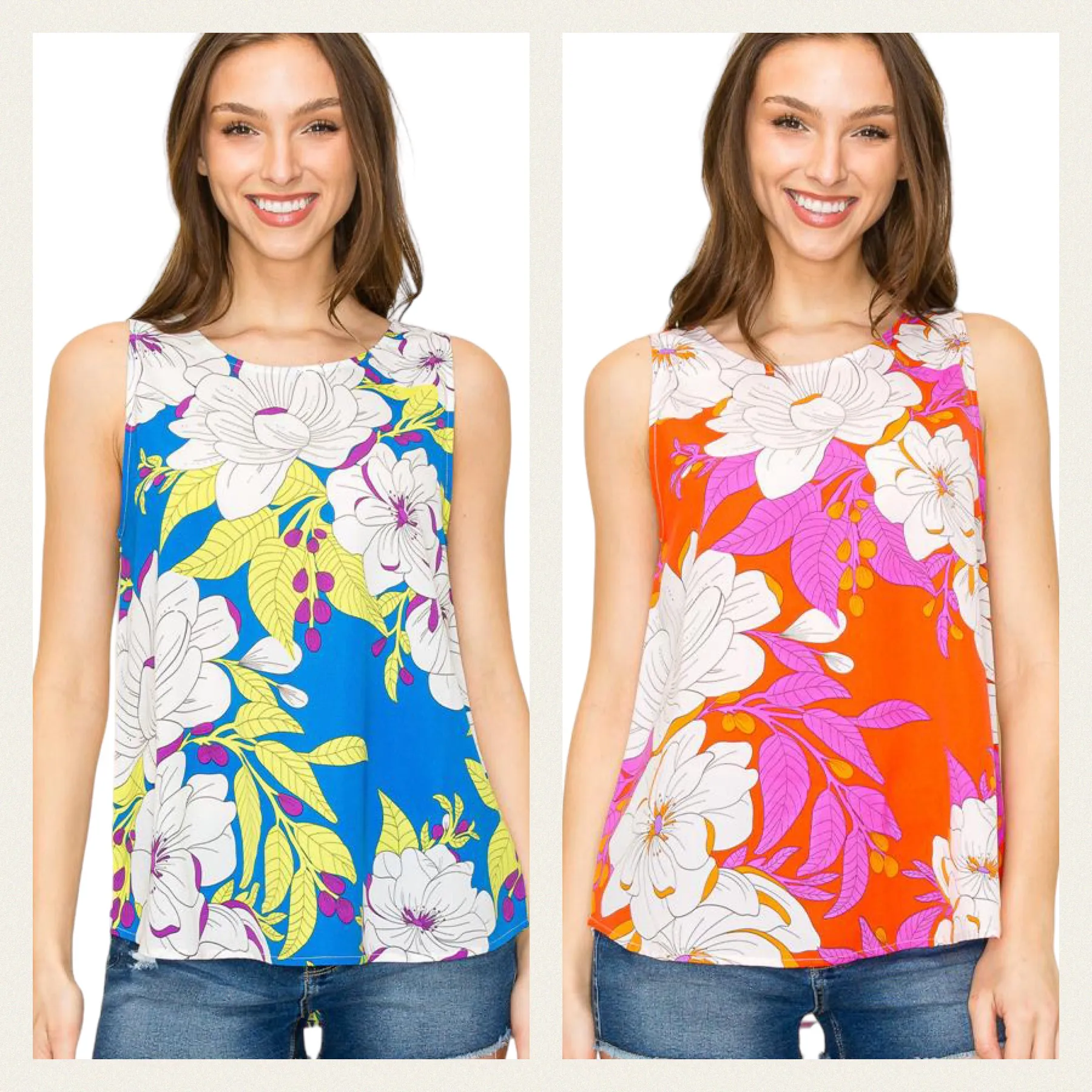 ROUND NECK FLORAL PRINT SLEEVELESS TOP