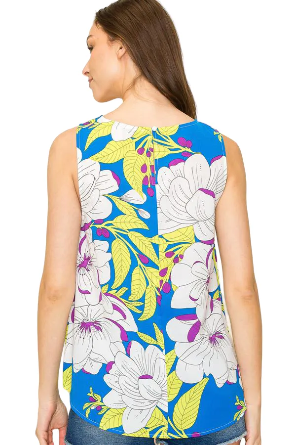 ROUND NECK FLORAL PRINT SLEEVELESS TOP