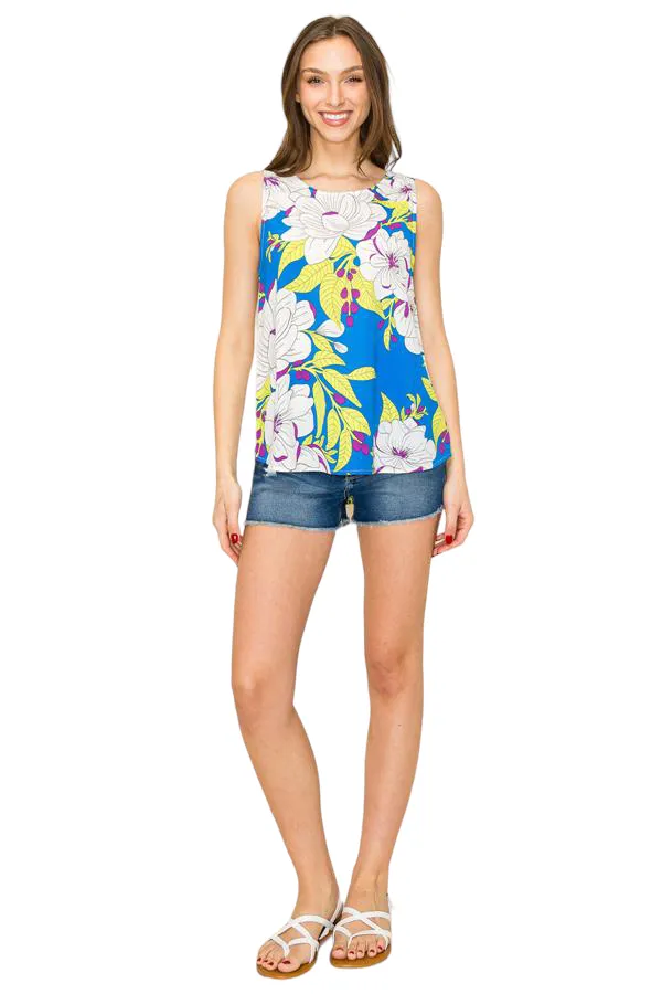 ROUND NECK FLORAL PRINT SLEEVELESS TOP