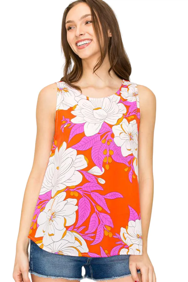 ROUND NECK FLORAL PRINT SLEEVELESS TOP